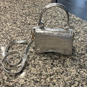 Silver Croc-Embossed Handbag